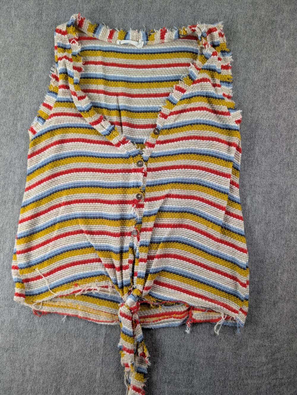 LUSH Striped Knit Sleeveless Tie Front Top Small Boho Coastal